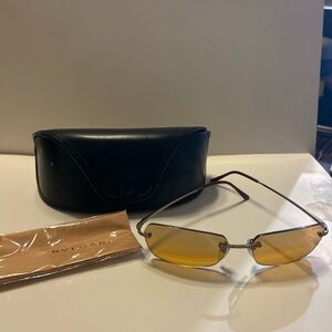 Bvlgari Rimless Rectangle Sunglasses Gold Frame Yellow lens 58-15-135